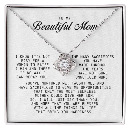 To My Beautiful Mom, Love Knot Necklace