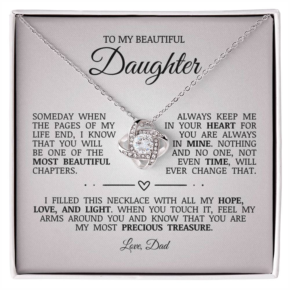 To My Beautiful Daughter "Always Keep Me In Your Heart" Love Knot Necklace