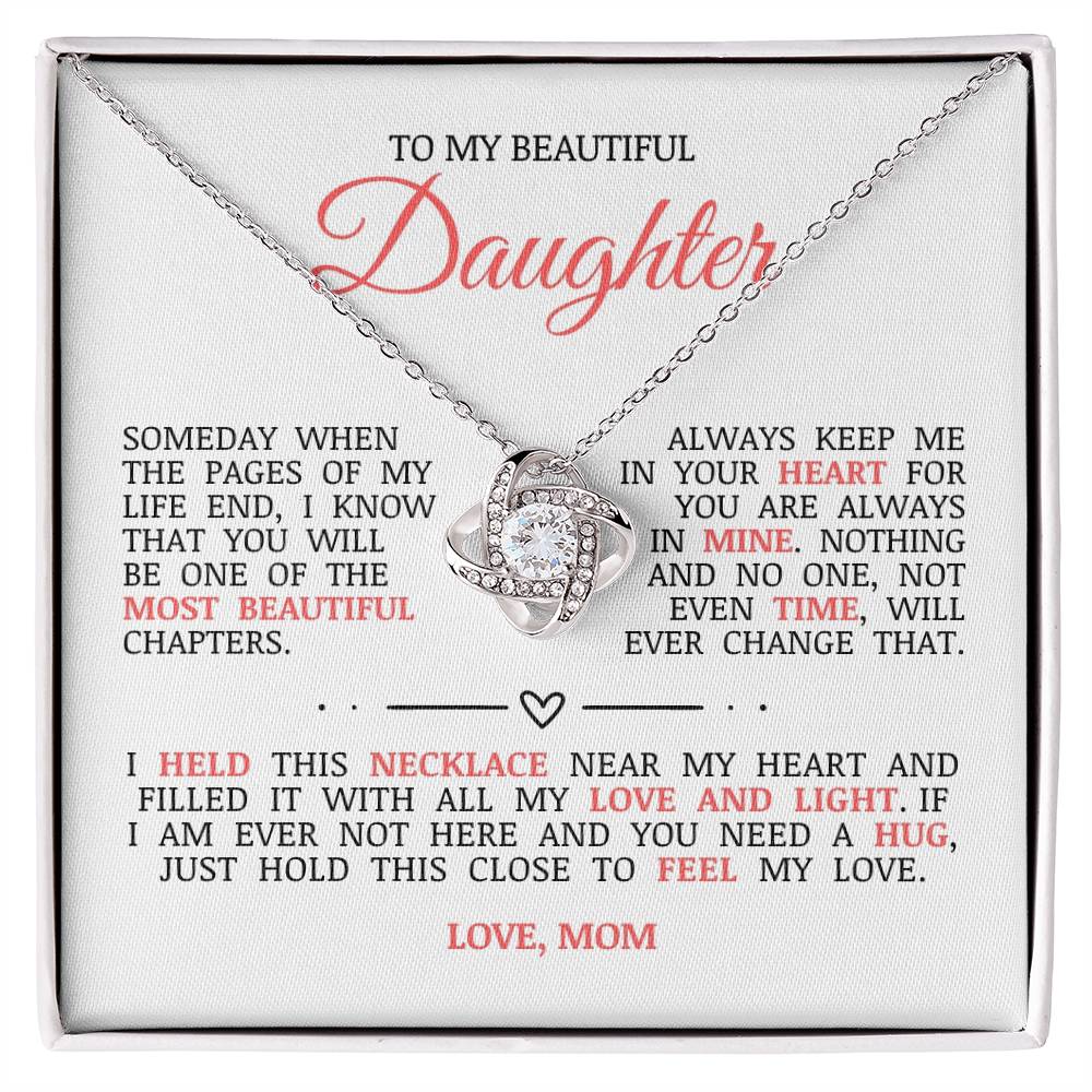 To My Beautiful Daughter "Always Keep Me In Your Heart" Love Knot Necklace