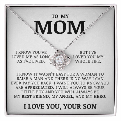 To My Mom "My Angel" Love Knot Necklace