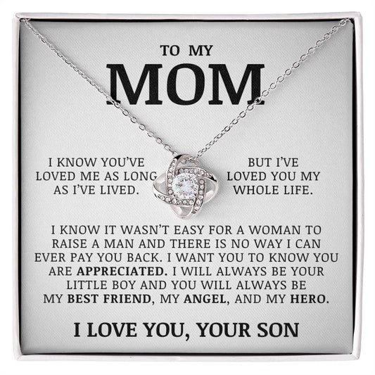 To My Mom "My Angel" Love Knot Necklace