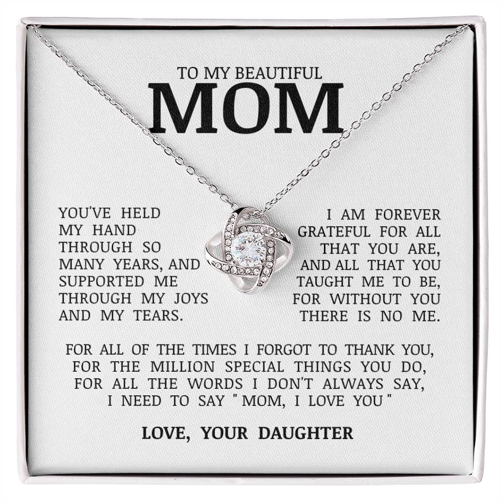 To My Beautiful Mom "I Love You" Love Knot Necklace