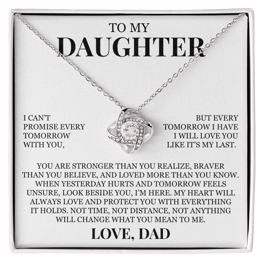 To My Daughter "My Heart Will Always Love and Protect You" Love Knot Necklace