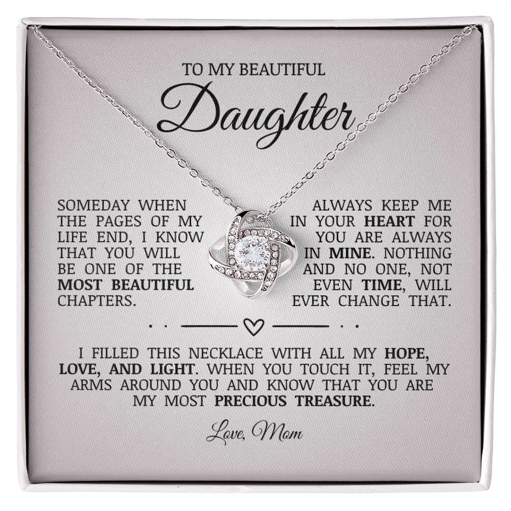 To My Beautiful Daughter "Always Keep Me In Your Heart" Love Knot Necklace