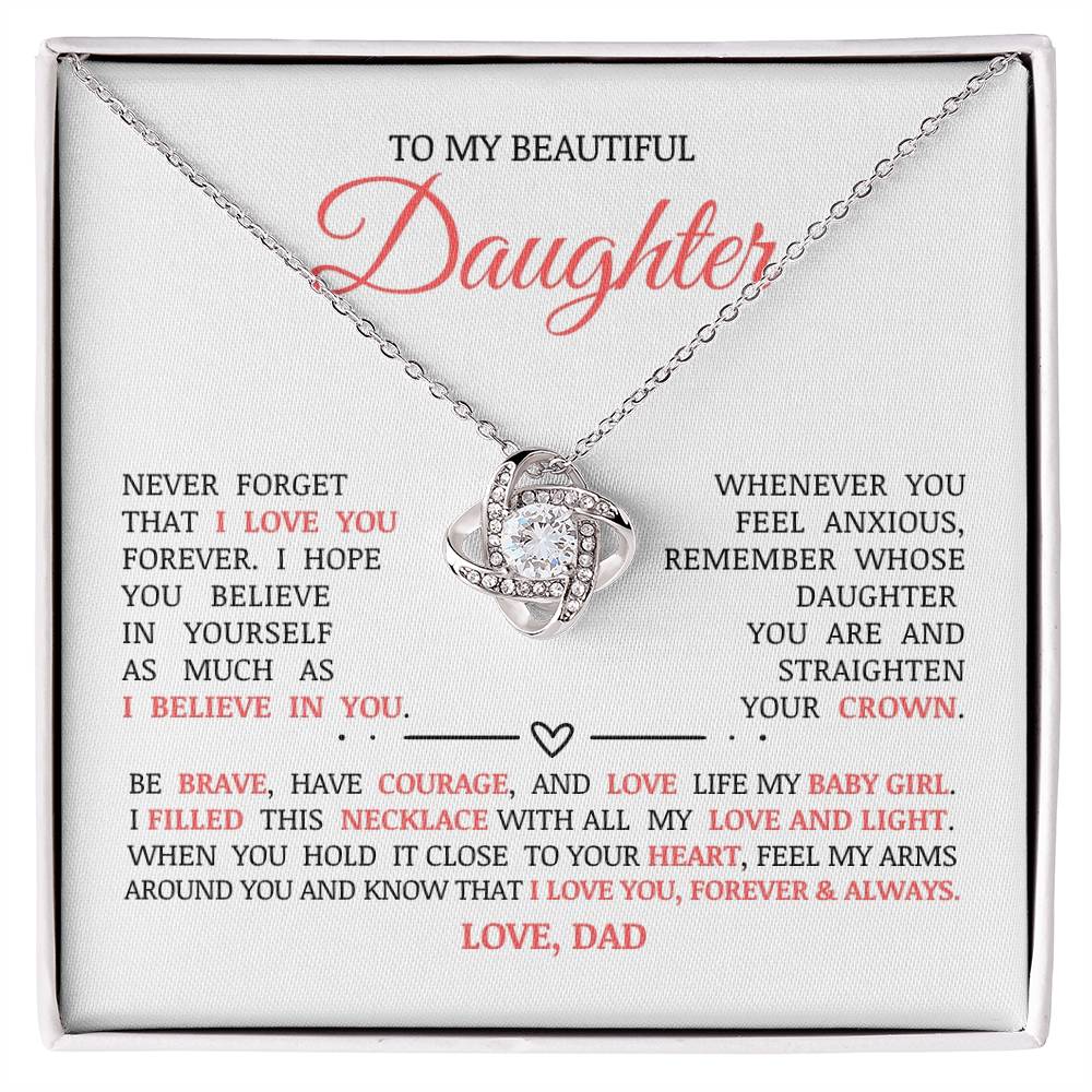 To My Beautiful Daughter "I Love You Forever" Love Knot Necklace