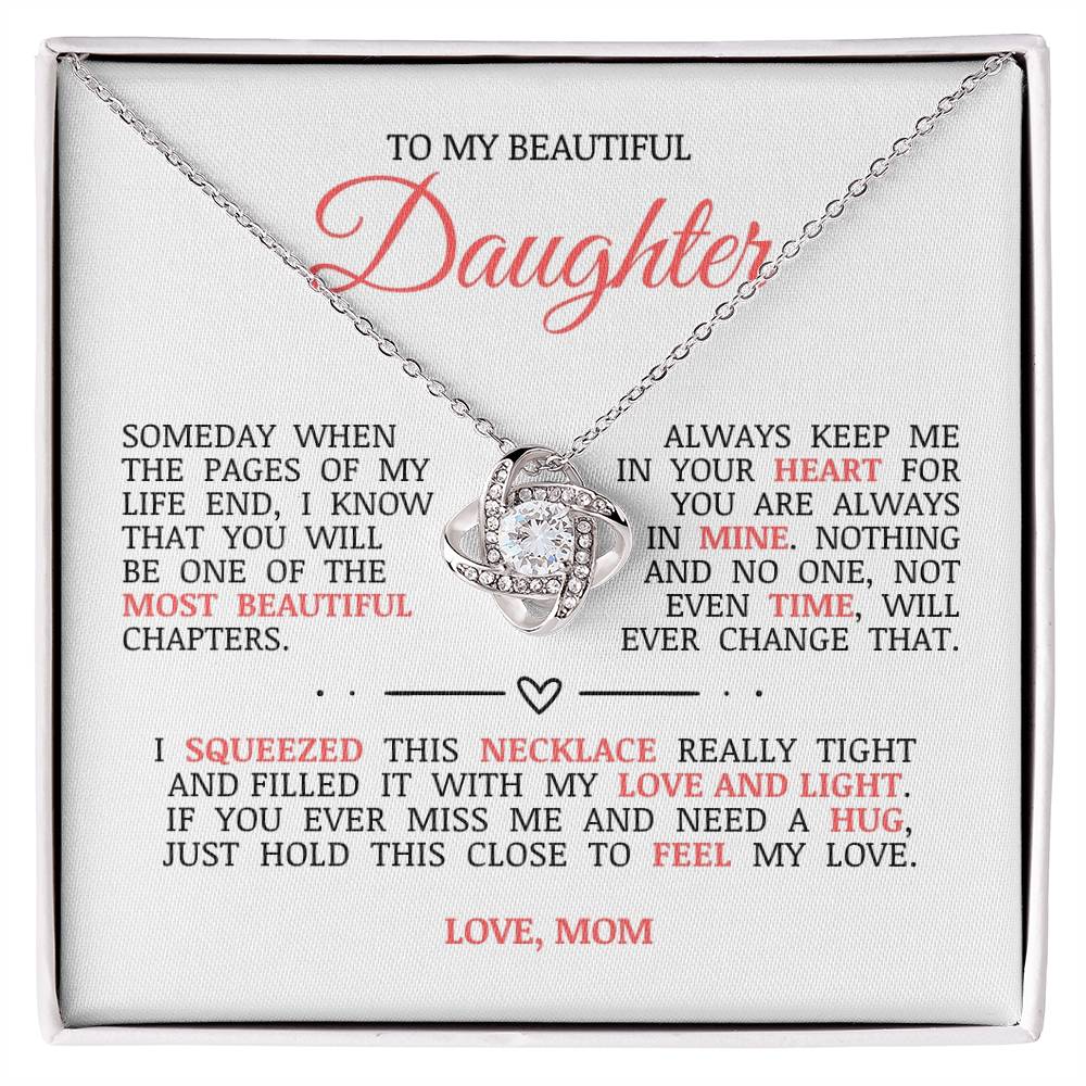 To My Beautiful Daughter "Always Keep Me In Your Heart" Love Knot Necklace