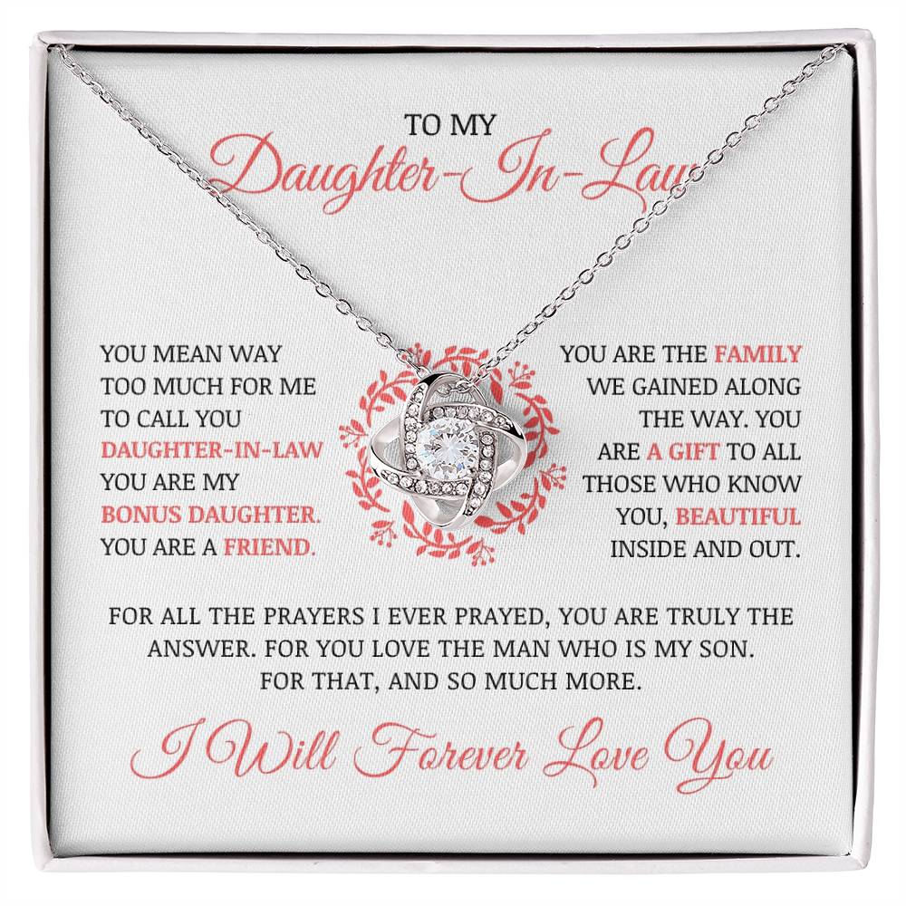 To My Daughter In Law "I Will Forever Love You" Love Knot Necklace