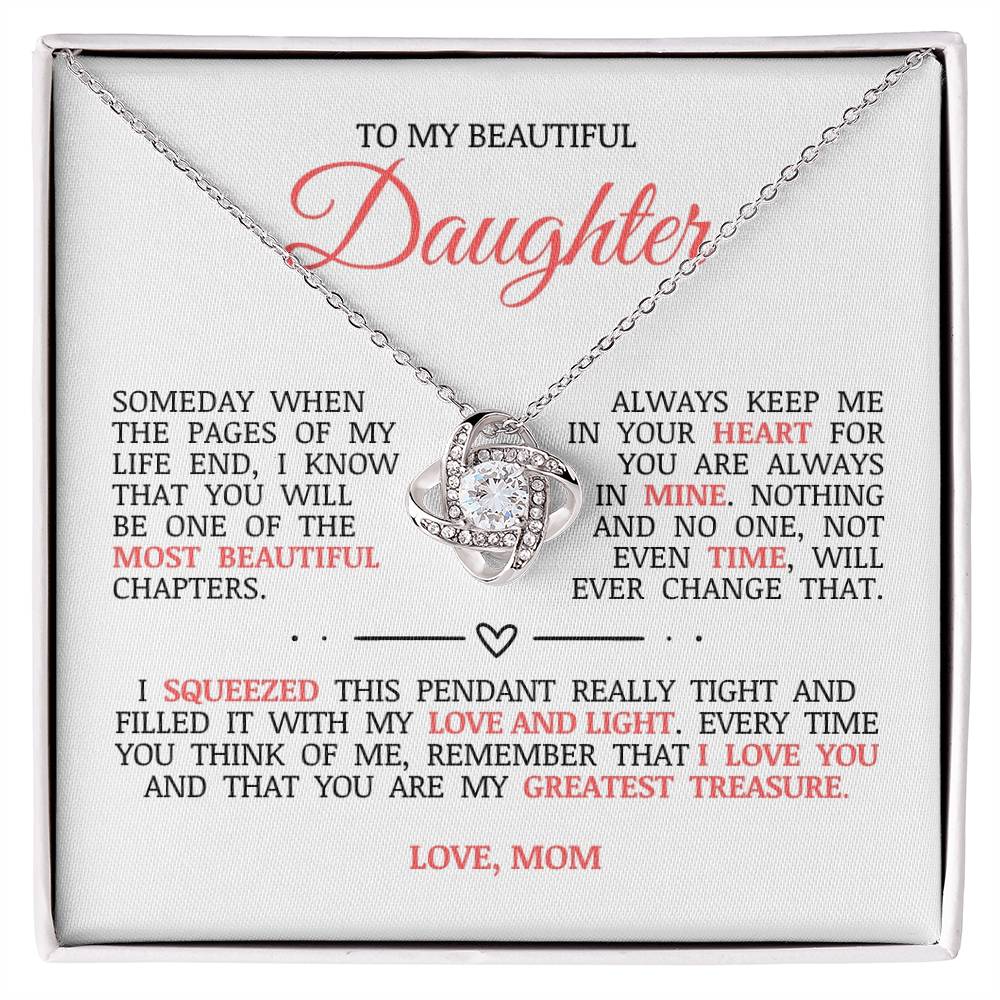 To My Beautiful Daughter "Always Keep Me In Your Heart" Love Knot Necklace