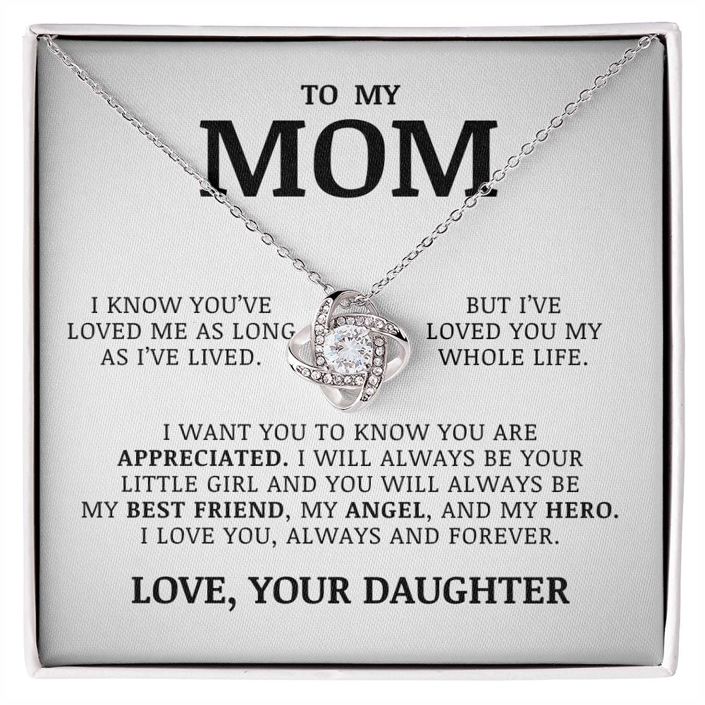 To My Mom "My Angel" Love Knot Necklace