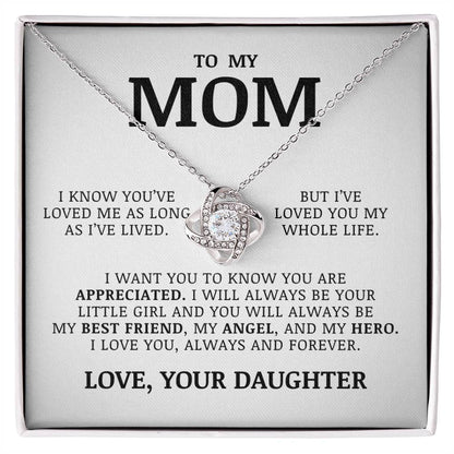 To My Mom "My Angel" Love Knot Necklace