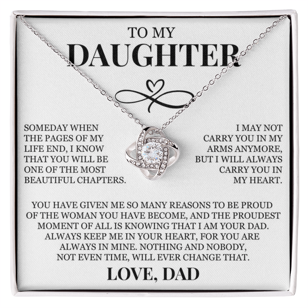 To My Daughter "I Will Always Carry You In My Heart" Love Knot Necklace