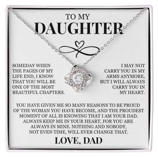 To My Daughter "I Will Always Carry You In My Heart" Love Knot Necklace