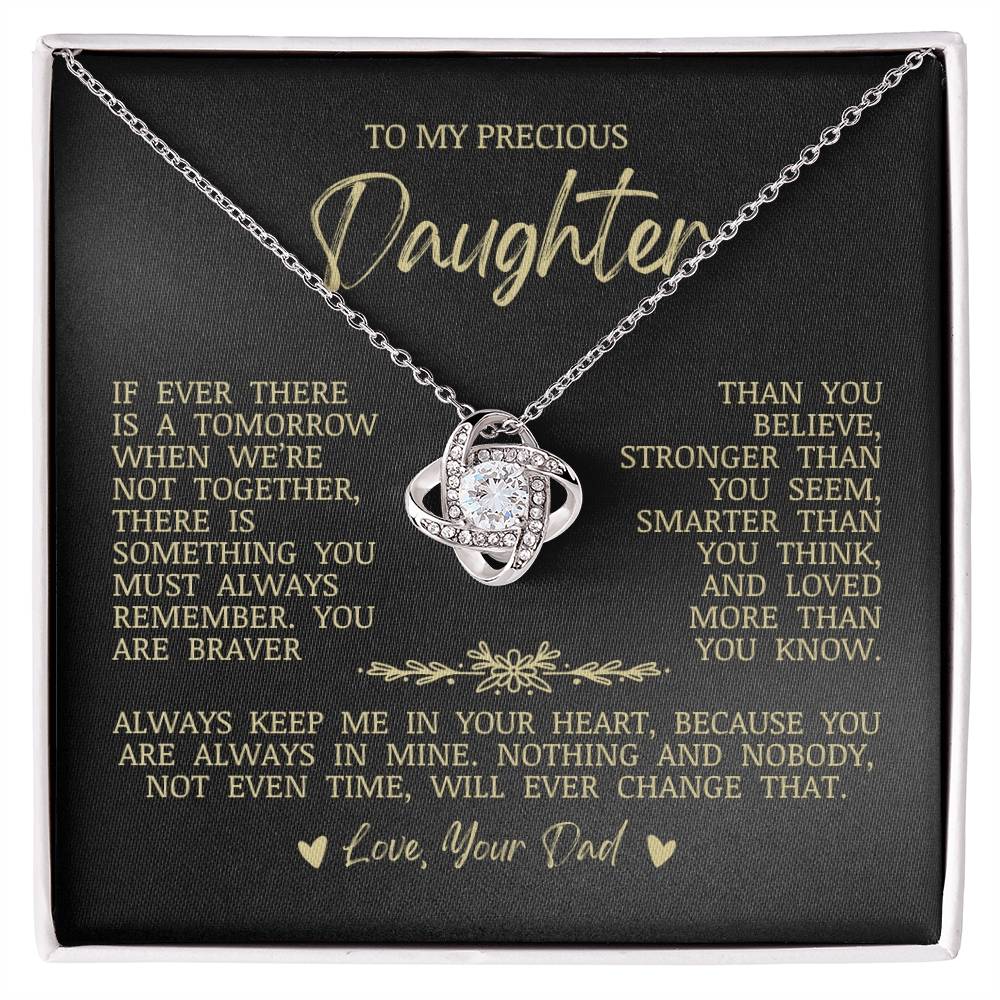 To My Precious Daughter "Keep Me In Your Heart" Love Knot Necklace