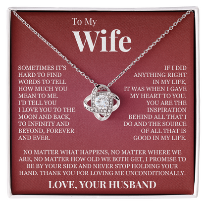 Love Knot Necklace - To My Wife "I Love You To The Moon and Back"