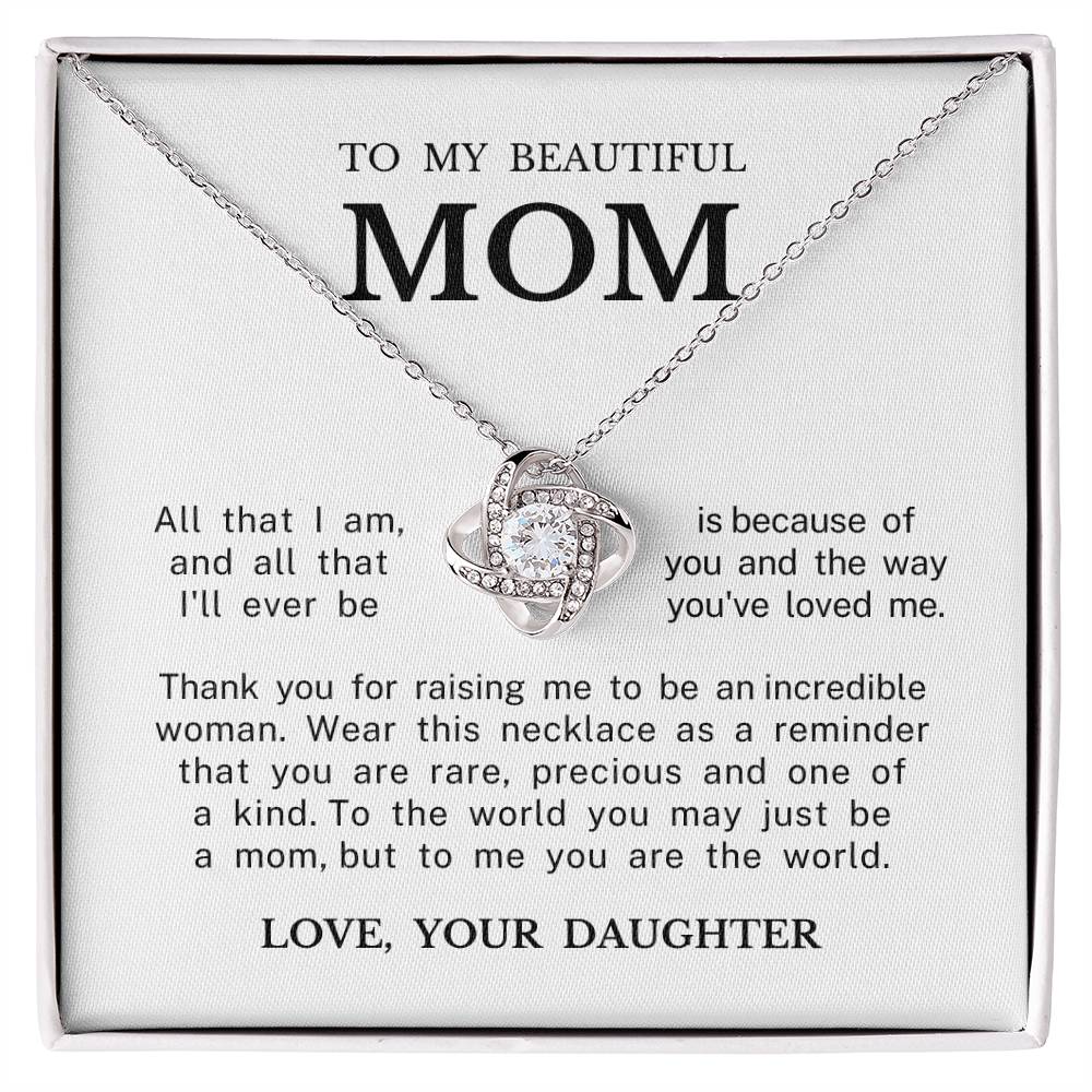 To My Beautiful Mom "You Are The World" Love Knot Necklace