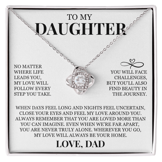 To My Daughter "Feel My Love Around You" Love Knot Necklace
