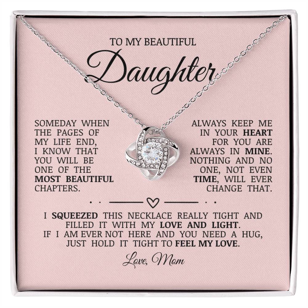 To My Beautiful Daughter "Always Keep Me In Your Heart" Love Knot Necklace