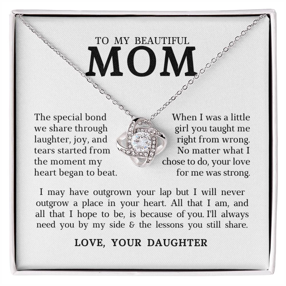 To My Beautiful Mom "I Love You" Love Knot Necklace