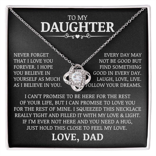 To My Daughter "Laugh, Love, Live" Love Knot Necklace