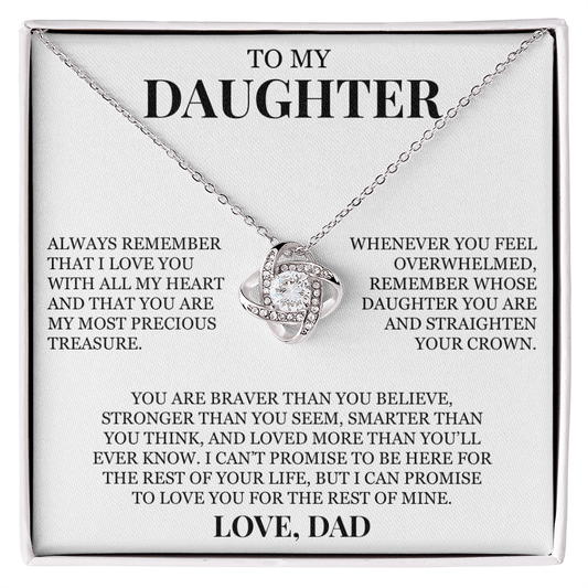 To My Daughter "You Are My Most Precious Treasure" Love Knot Necklace