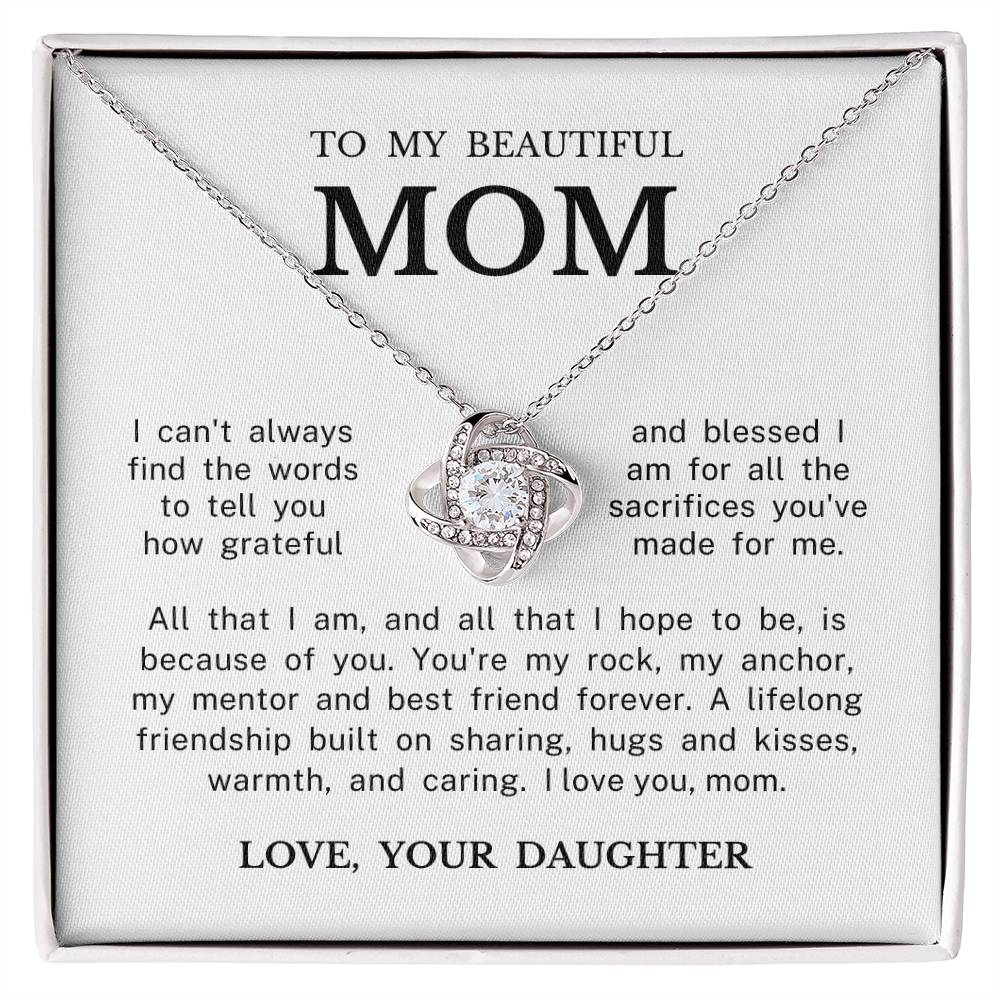 To My Beautiful Mom "I Love You" Love Knot Necklace