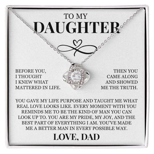 To My Daughter "You Gave My Life Purpose" Love Knot Necklace
