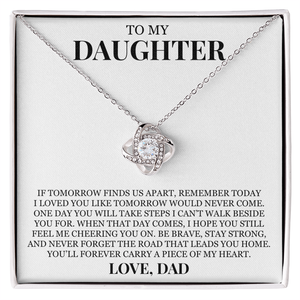To My Daughter "You'll Forever Carry a Piece of My Heart" Love Knot Necklace