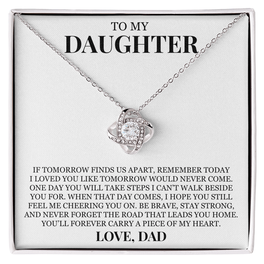 To My Daughter "You'll Forever Carry a Piece of My Heart" Love Knot Necklace