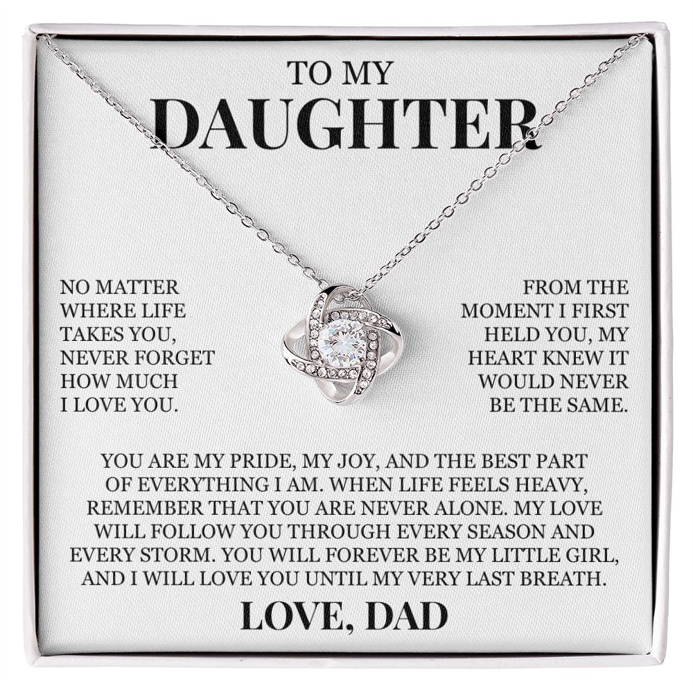To My Daughter "Never Forget How Much I Love You" Love Knot Necklace
