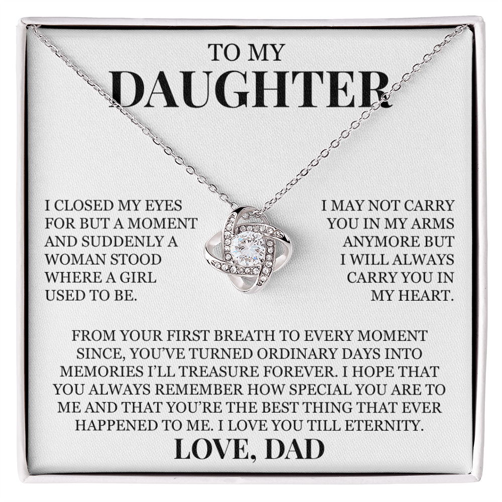 To My Daughter "I Will Always Carry You In My Heart" Love Knot Necklace