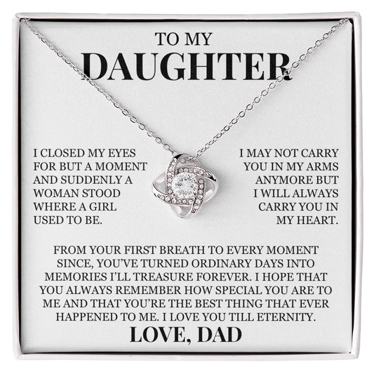To My Daughter "I Will Always Carry You In My Heart" Love Knot Necklace