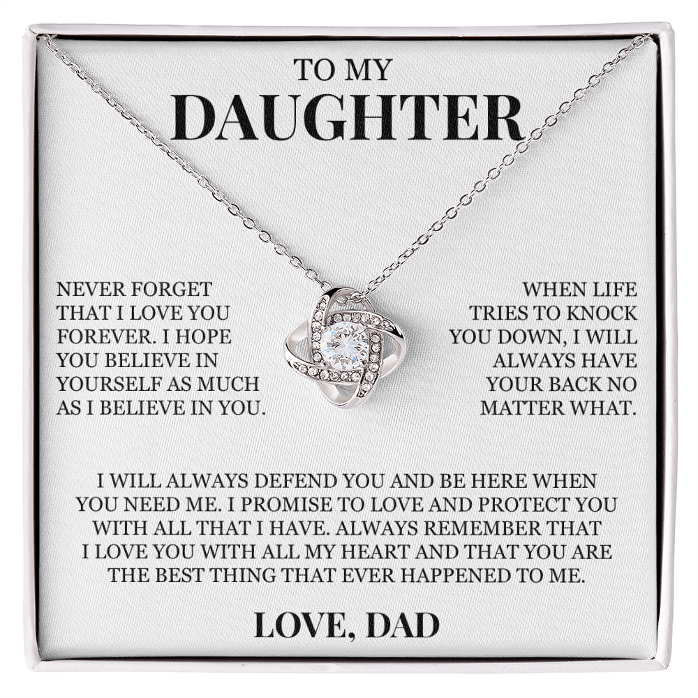 To My Daughter "I Will Always Have Your Back No Matter What" Love Knot Necklace