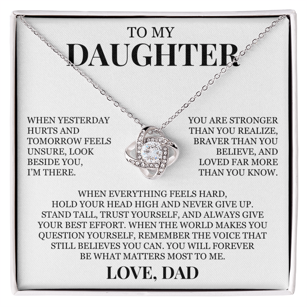 To My Daughter "Remember The Voice That Still Believes You Can" Love Knot Necklace