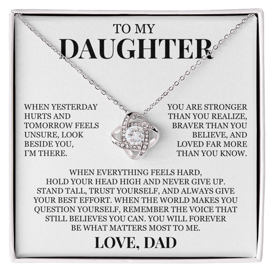To My Daughter "Remember The Voice That Still Believes You Can" Love Knot Necklace