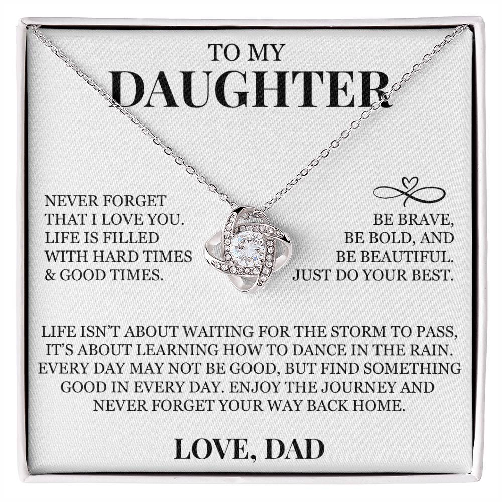 To My Daughter "Never Forget That I Love You" Love Knot Necklace