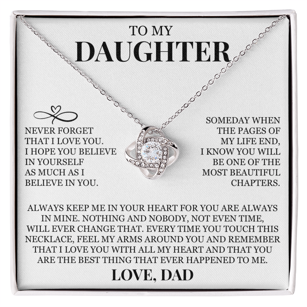 To My Daughter "Never Forget That I Love You" Love Knot Necklace