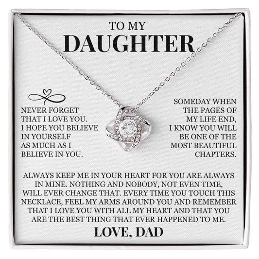 To My Daughter "Never Forget That I Love You" Love Knot Necklace