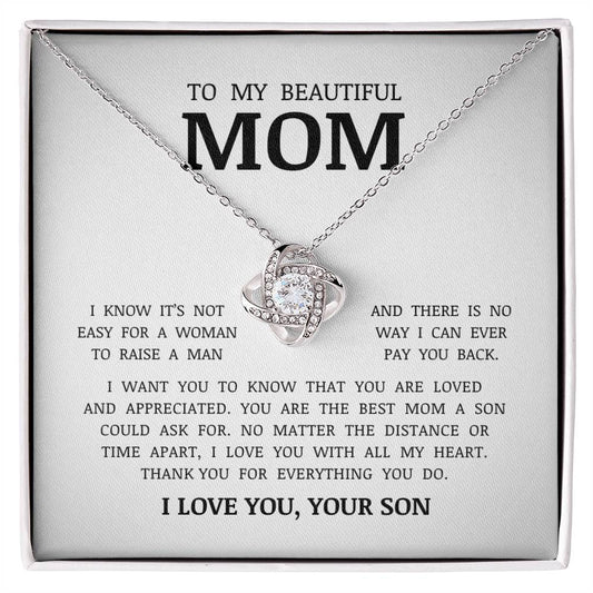 To My Beautiful Mom, Love Knot Necklace