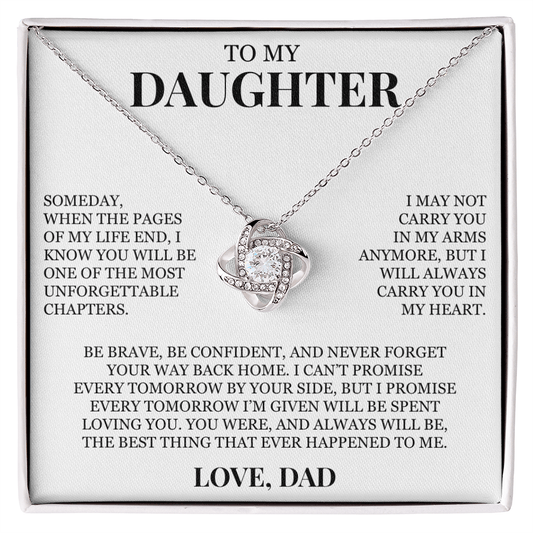To My Daughter "I Will Always Carry You In My Heart" Love Knot Necklace