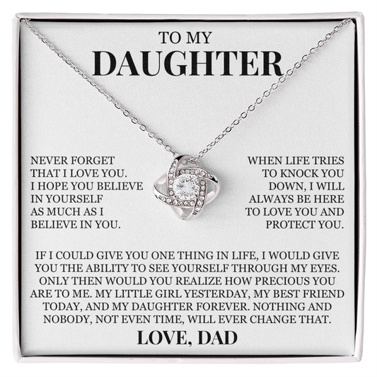 To My Daughter "Never Forget That I Love You" Love Knot Necklace