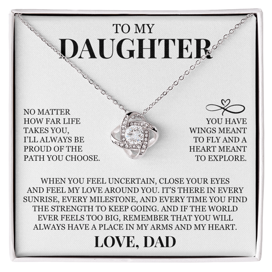 To My Daughter "Feel My Love Around You" Love Knot Necklace