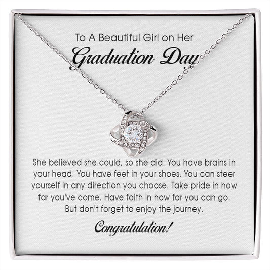 To a Beautiful Girl on Her Graduation Day, Love Knot Necklace, Congratulations Gift