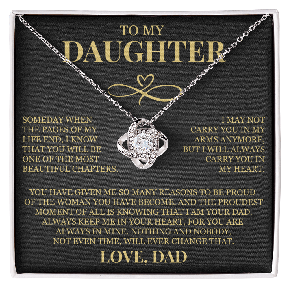 To My Daughter "I Will Always Carry You In My Heart" Love Knot Necklace