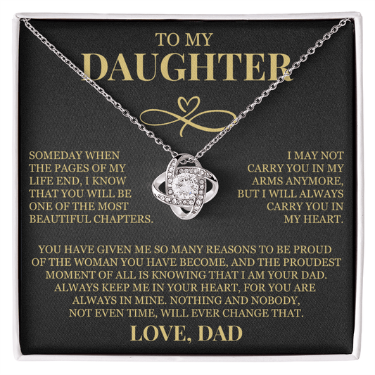To My Daughter "I Will Always Carry You In My Heart" Love Knot Necklace