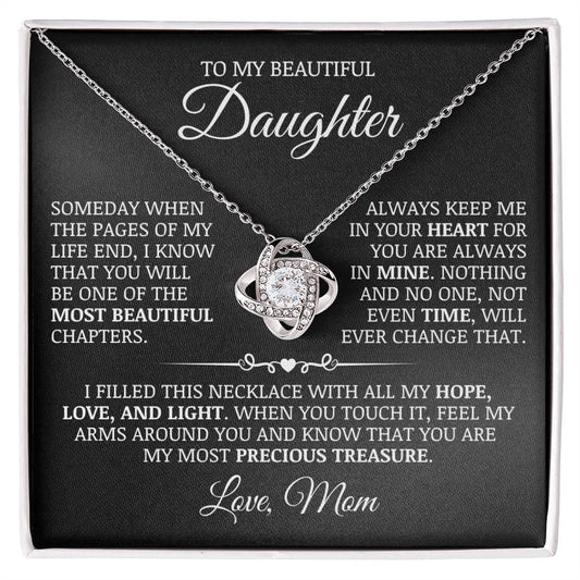To My Daughter "Always Keep Me In Your Heart" Love Knot Necklace