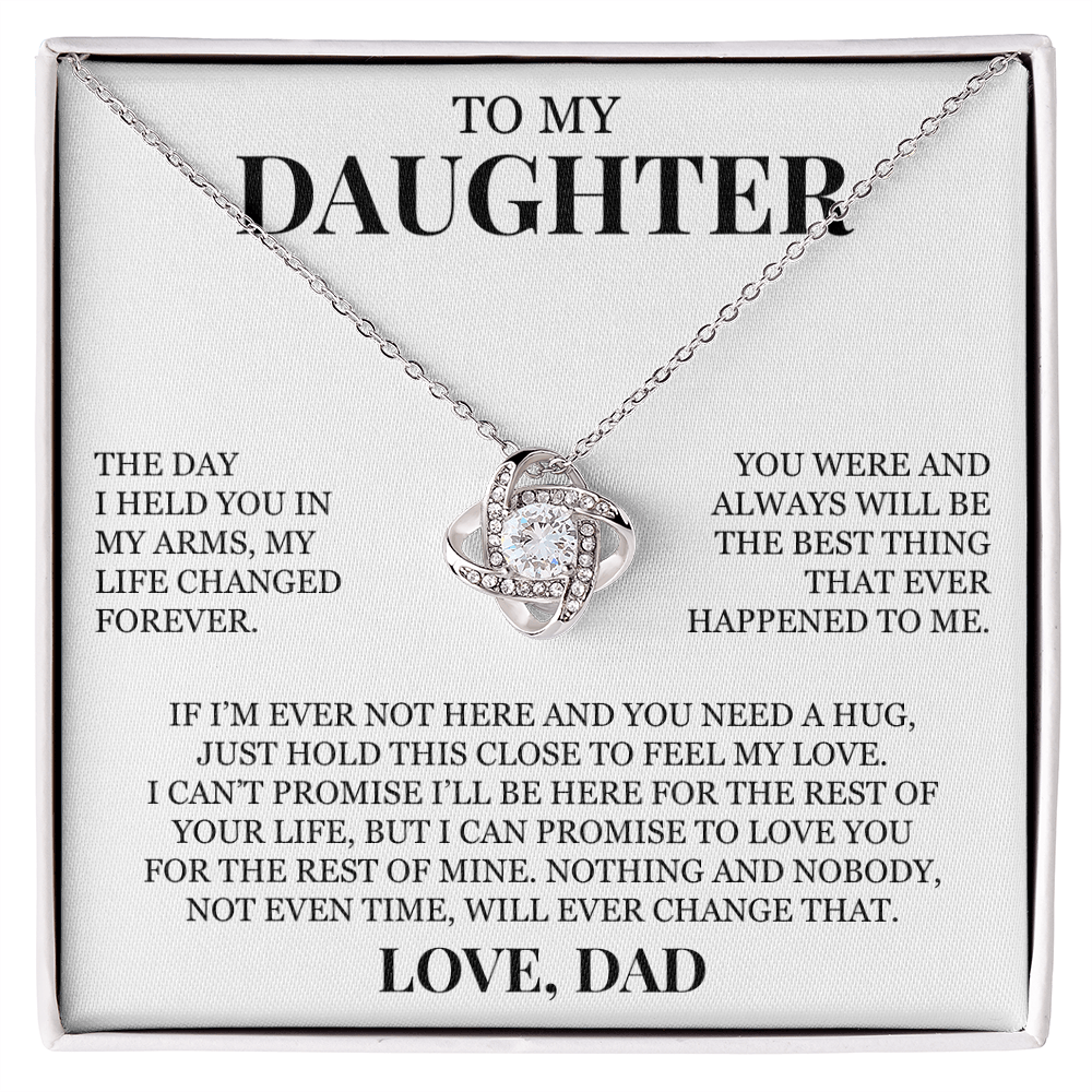 To My Daughter "Hold This Close to Feel My Love" Love Knot Necklace