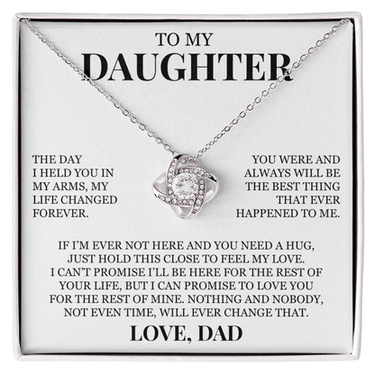 To My Daughter "Hold This Close to Feel My Love" Love Knot Necklace