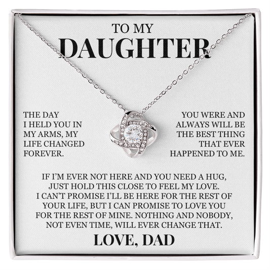 To My Daughter "Hold This Close to Feel My Love" Love Knot Necklace