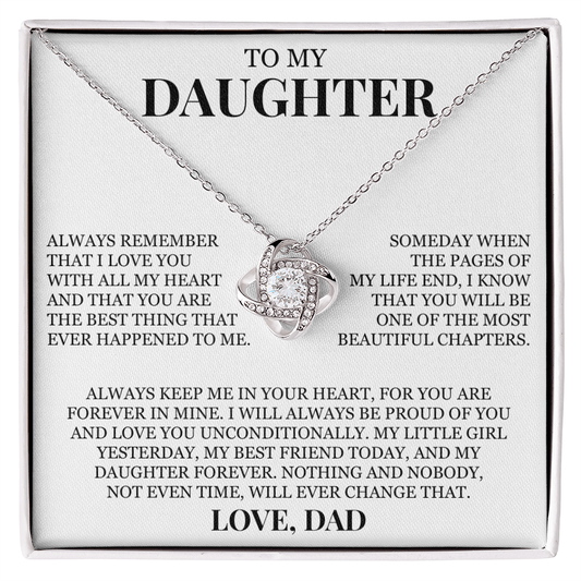 To My Daughter "Always Remember That I Love You With All My Heart" Love Knot Necklace