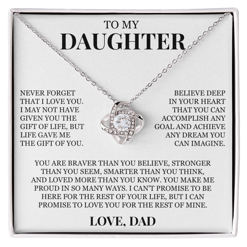 To My Daughter "Never Forget That I Love You" Love Knot Necklace